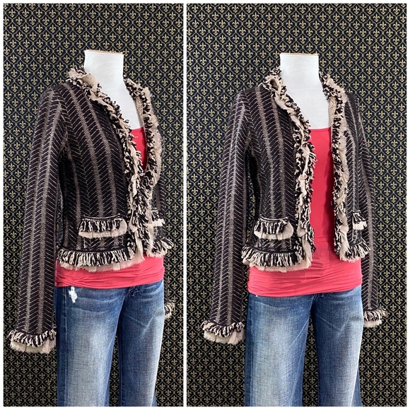 2004 Anthro "Fringe Trim Cardigan" HWR Monogram - Picture 7 of 16